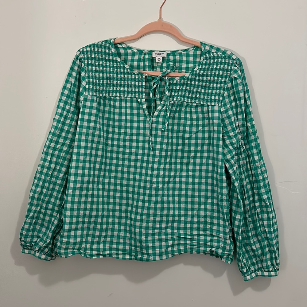 J. Crew Green Gingham Top